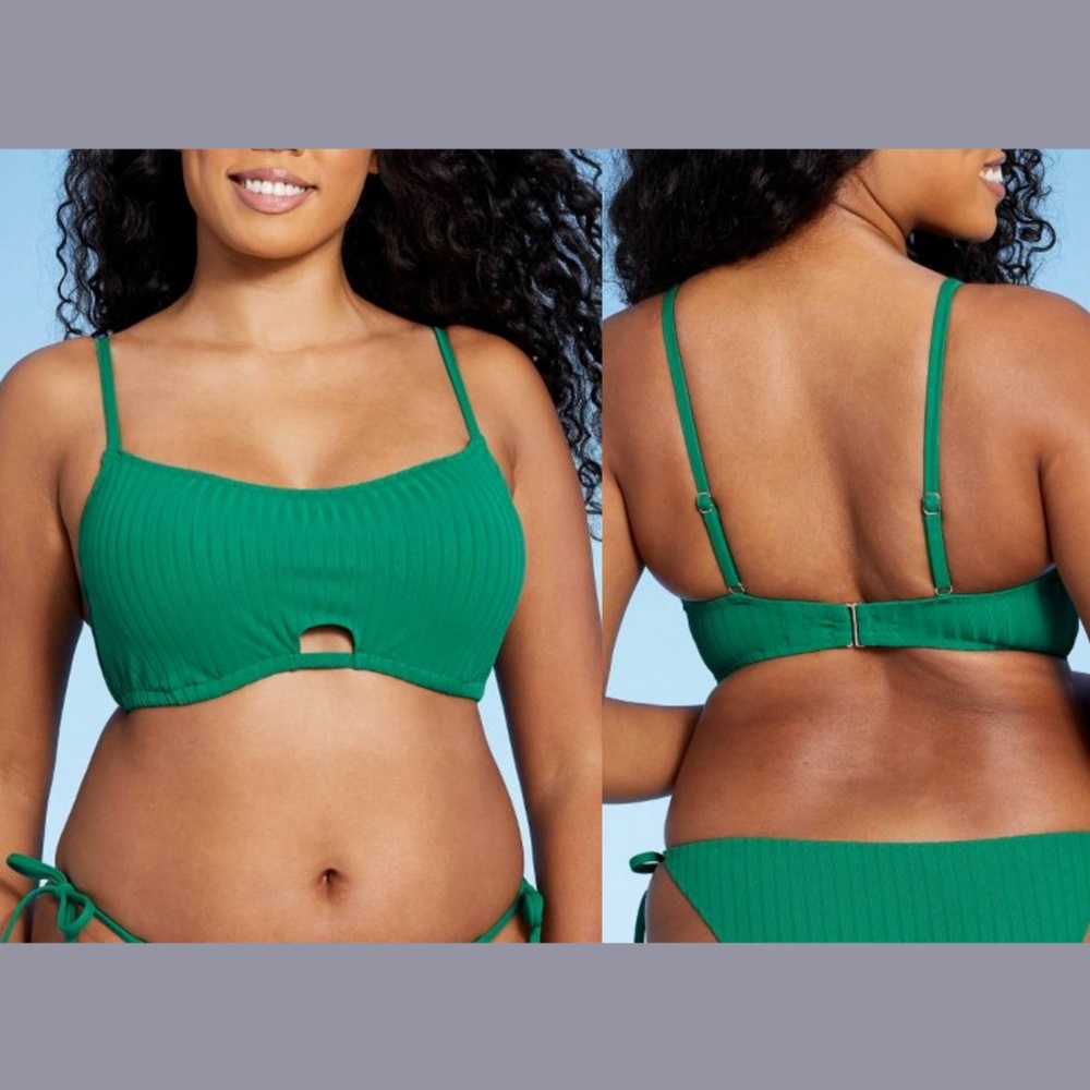 NWT Shade & Shore‎ [ 36C ] Ribbed Cut Out Bralette Bikini Top in Green
